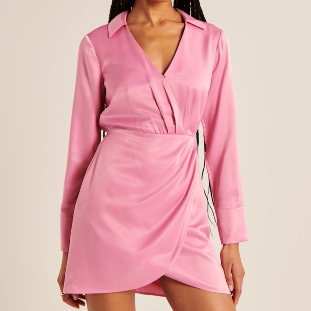 Abercrombie & Fitch | NWT Long-Sleeve Satin Drapey Shirt Dress